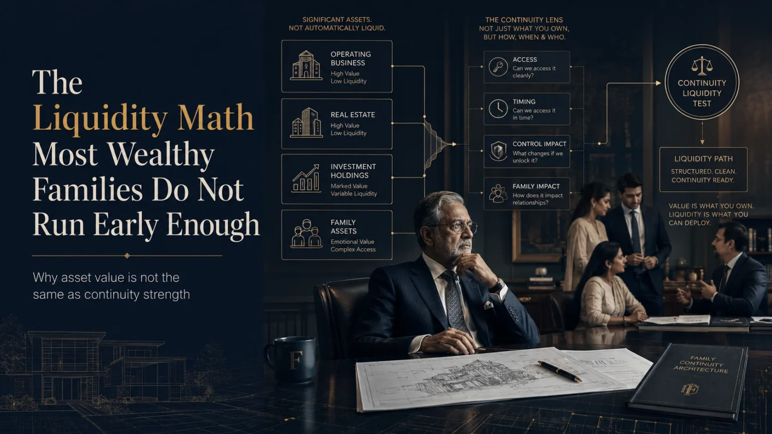 Business family testing liquidity by purpose, timing, access and control